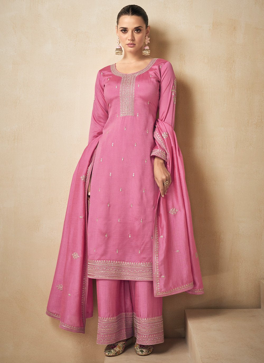 Salwar Suit Silk Pink Embroidered Salwar Kameez