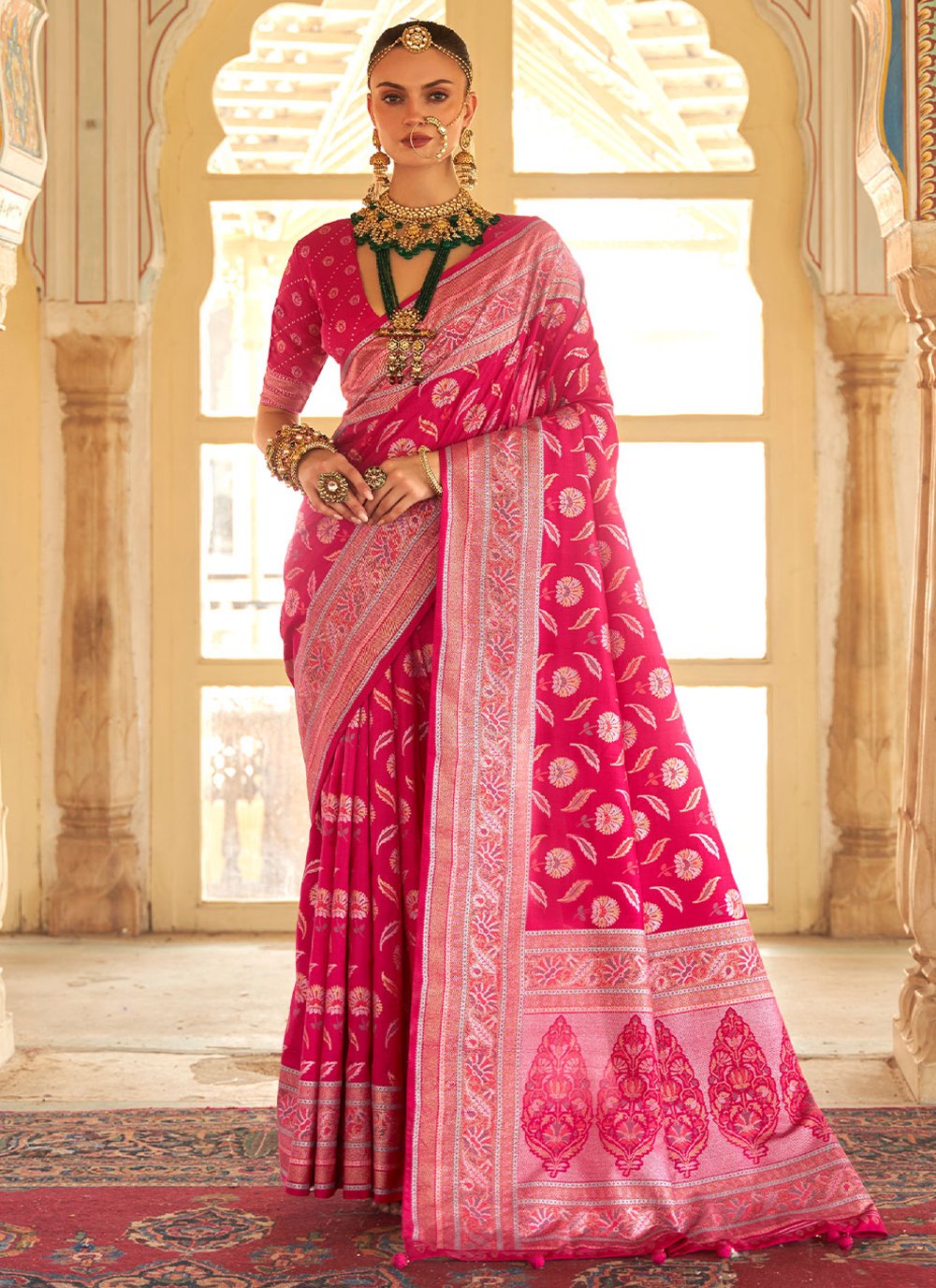 Trendy Saree Silk Pink Foil Print Saree