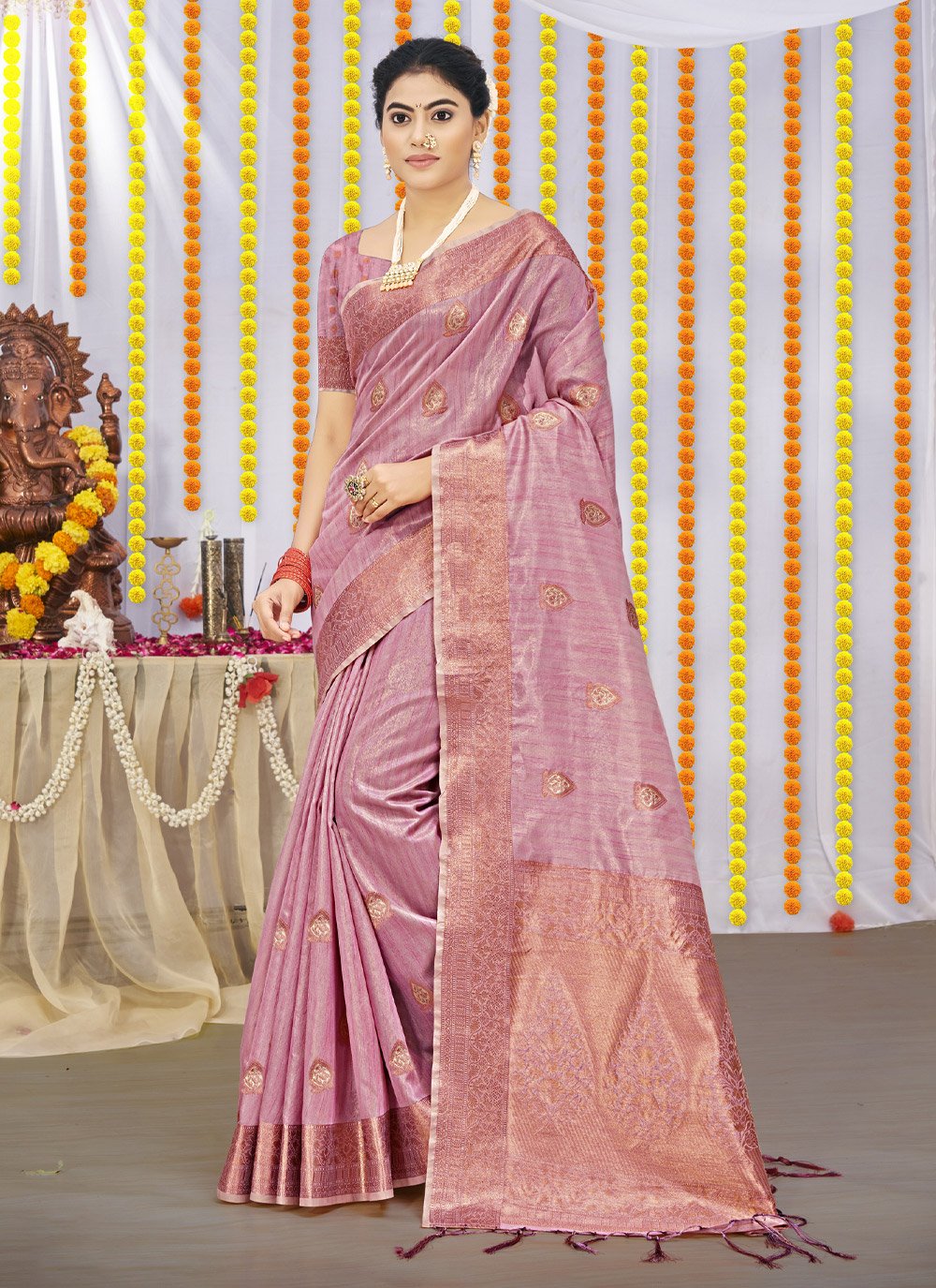 Designer Organza Pink Fancy Work Saree