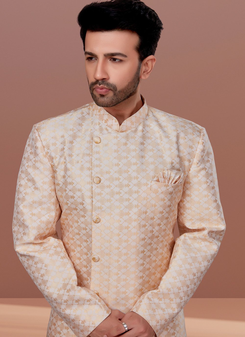 Indo Western Jacquard Pink Fancy Work Mens