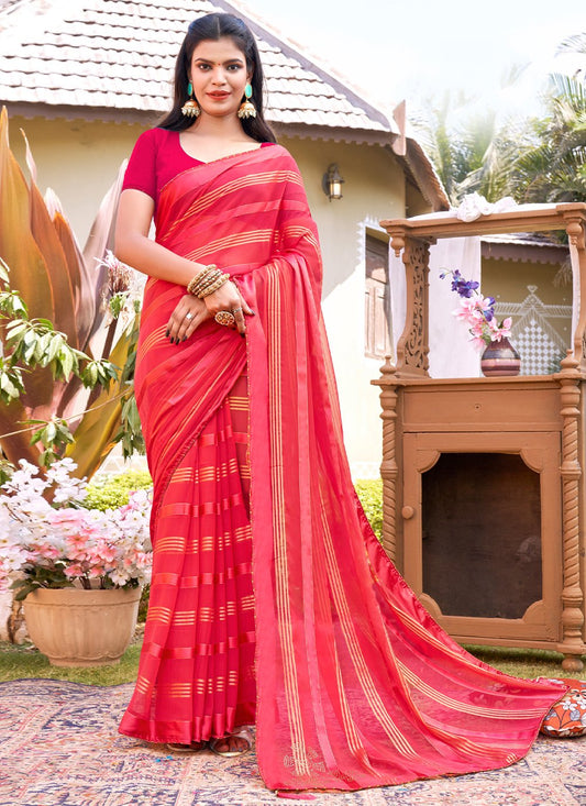 Classic Fancy Fabric Pink Woven Saree