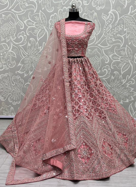 A Line Lehenga Net Pink Diamond Lehenga Choli