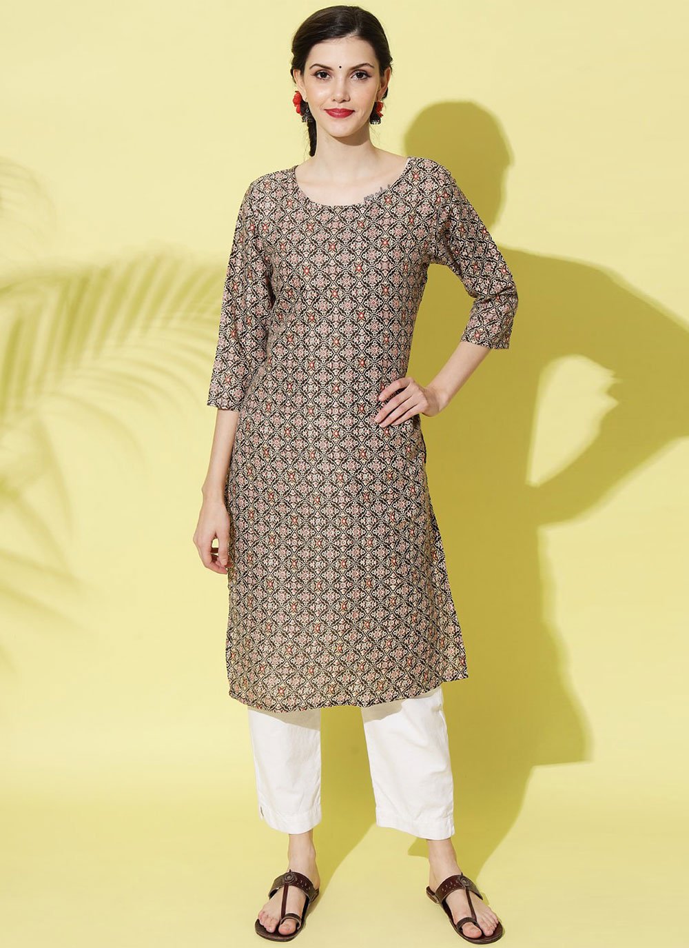 Party Wear Kurti Polyester Pink Fancy Work Kurtis