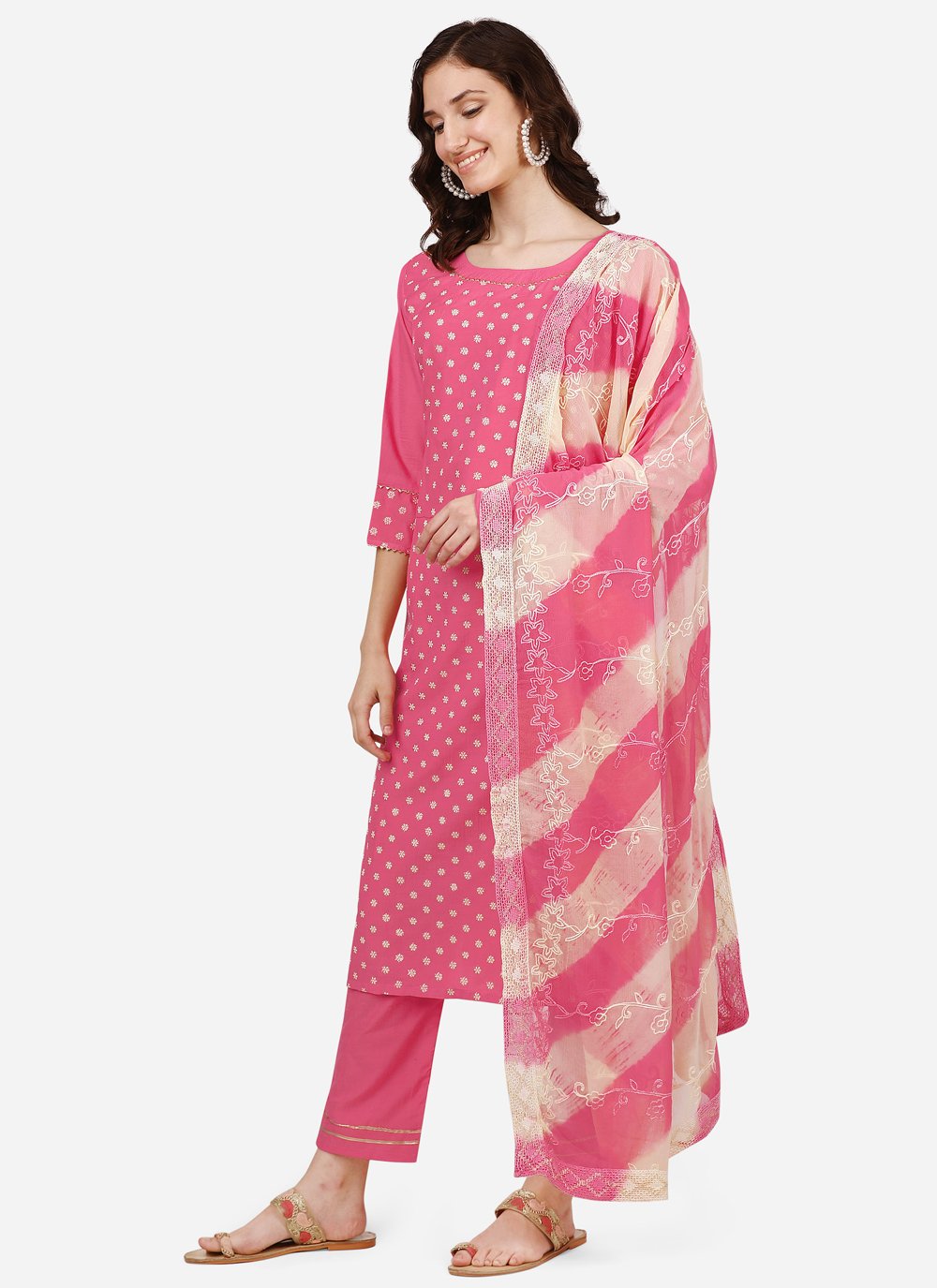 Pant Style Suit Chinon Silk Pink Embroidered Salwar Kameez