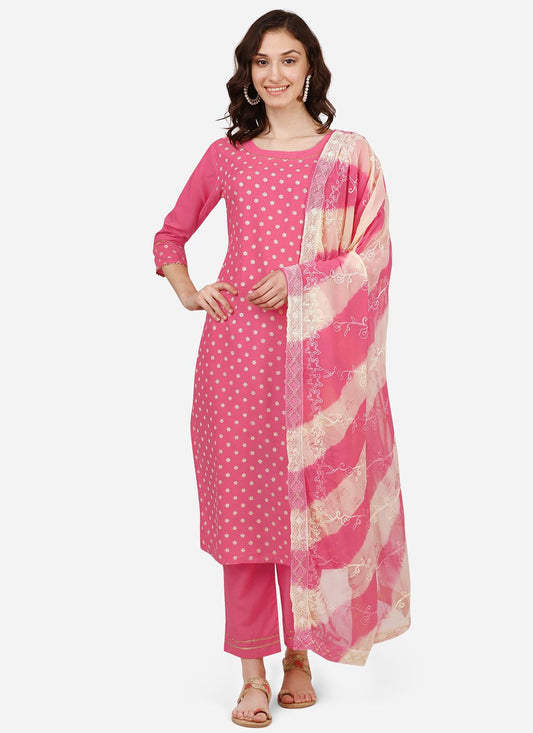 Pant Style Suit Chinon Silk Pink Embroidered Salwar Kameez