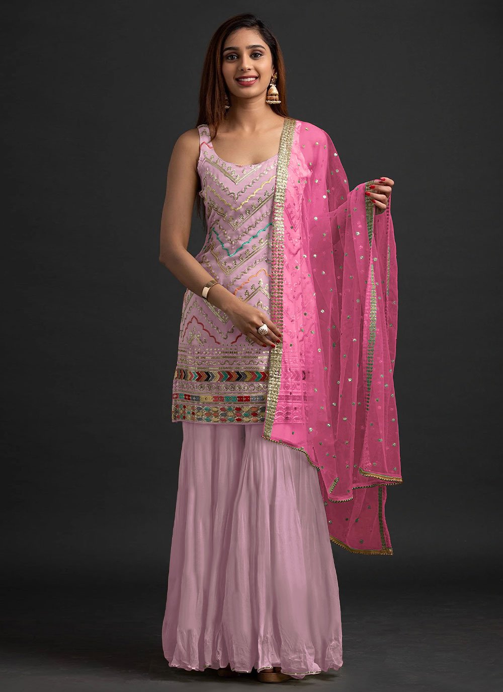 Salwar Suit Faux Georgette Pink Embroidered Salwar Kameez