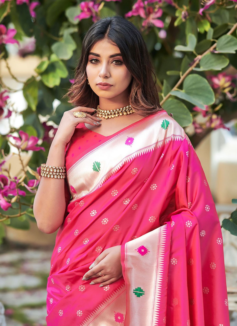 Designer Banarasi Silk Pink Woven Saree