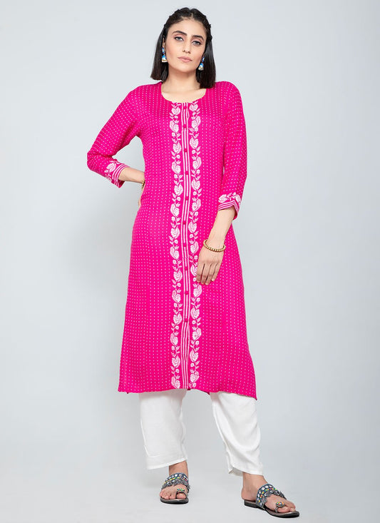 Casual Kurti Cotton Pink Foil Print Kurtis