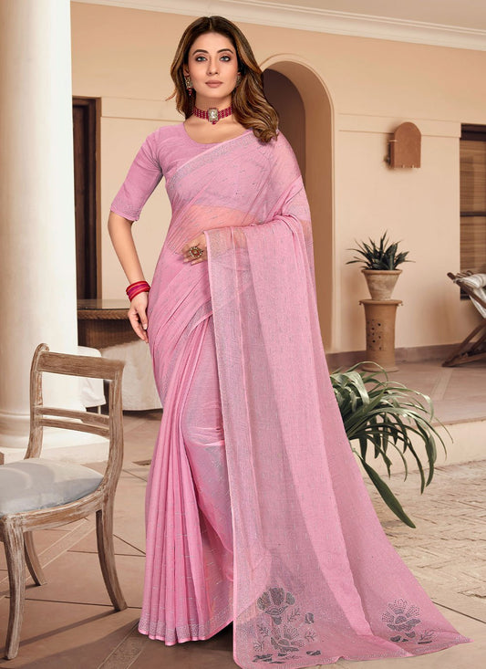 Classic Chiffon Pink Stone Saree