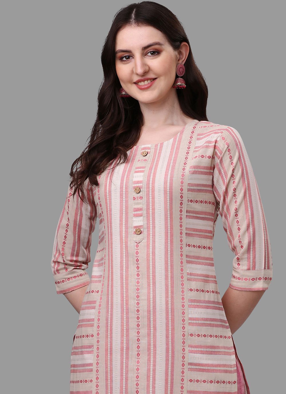 Casual Kurti Cotton Pink Weaving Kurtis