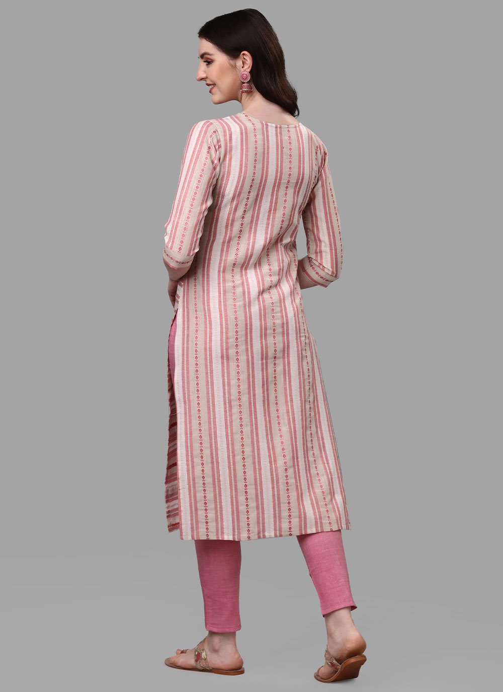 Casual Kurti Cotton Pink Weaving Kurtis