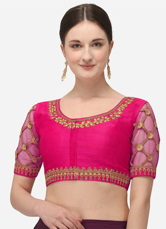 Designer Blouse Silk Pink Embroidered Blouse