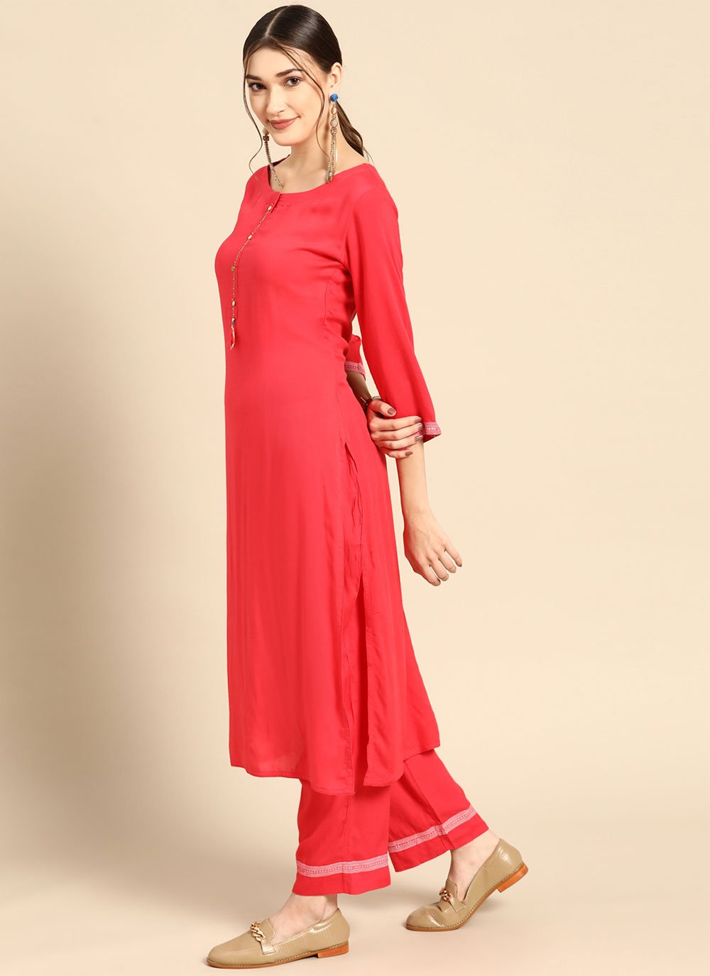 Designer Kurti Rayon Pink Plain Kurtis