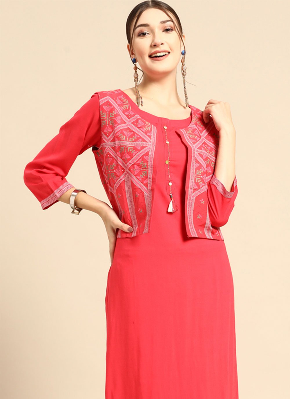 Designer Kurti Rayon Pink Plain Kurtis