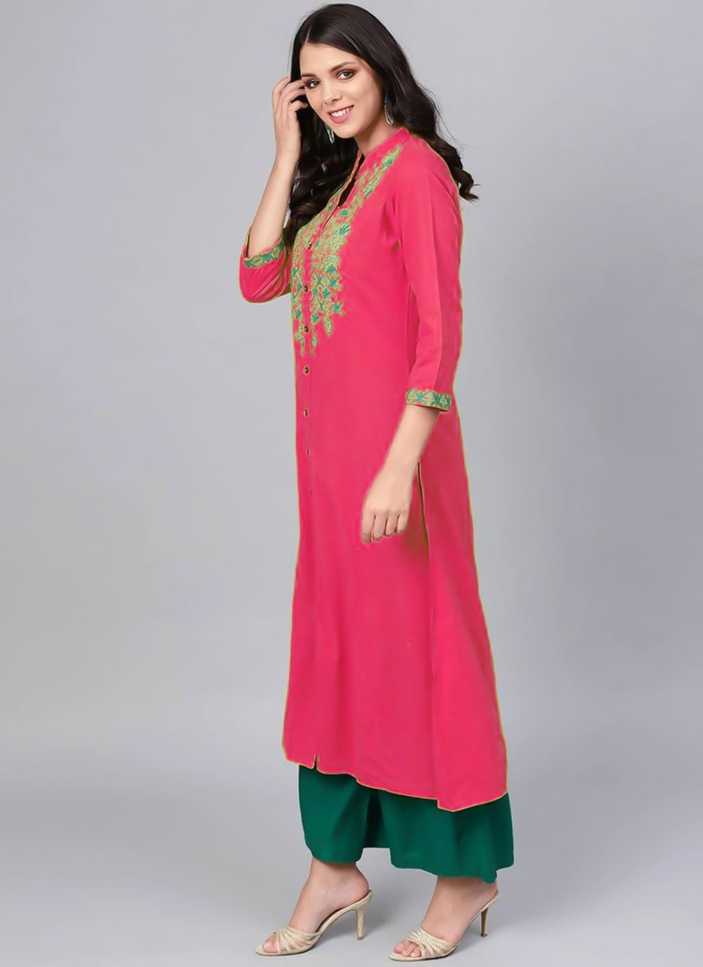 Designer Kurti Rayon Pink Embroidered Kurtis