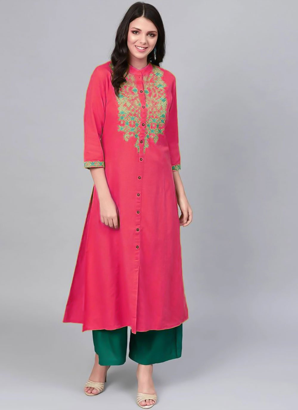 Designer Kurti Rayon Pink Embroidered Kurtis