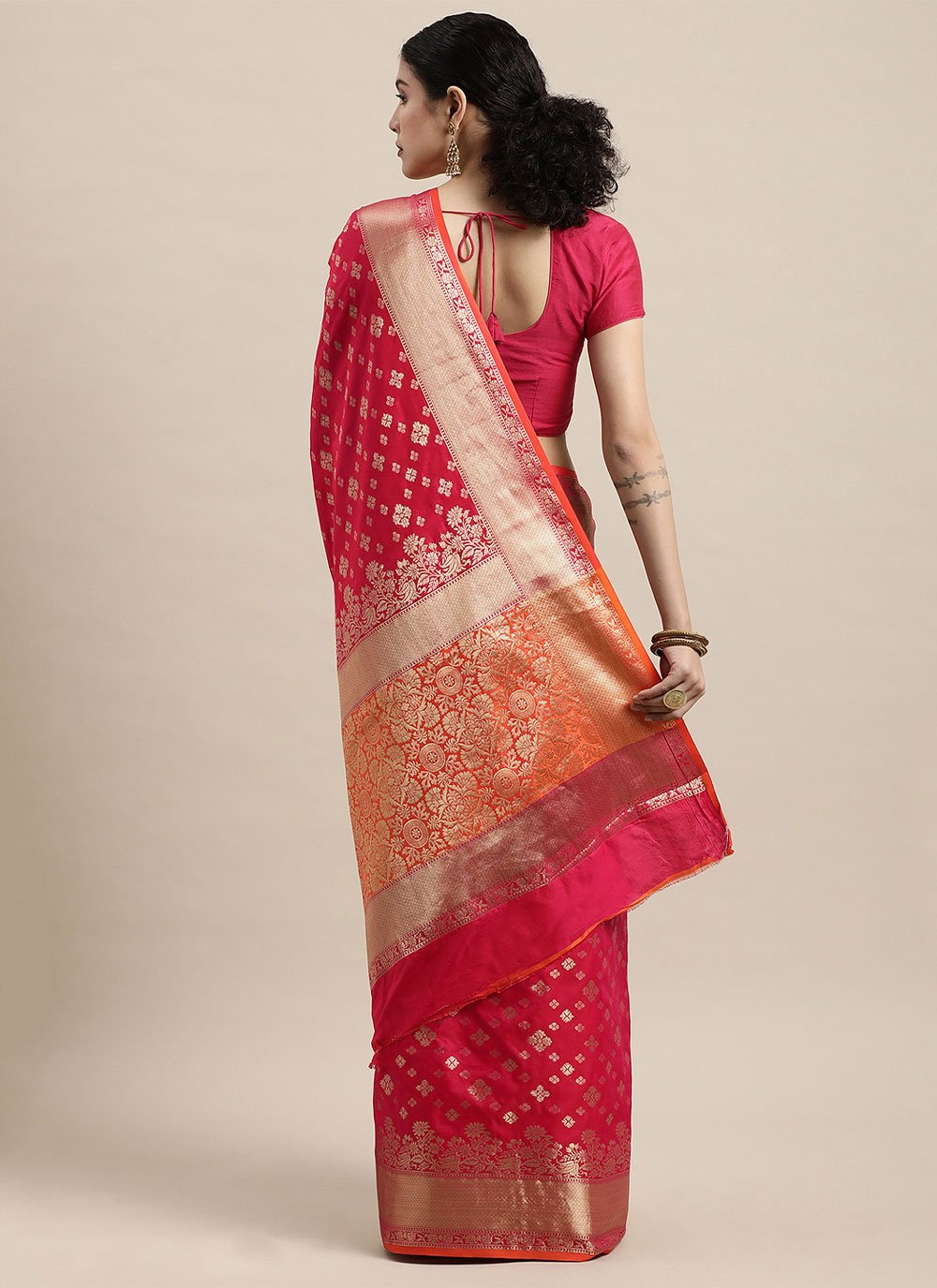 Designer Silk Pink Weaving Saree