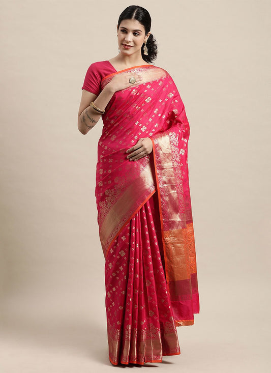 Designer Silk Pink Weaving Saree