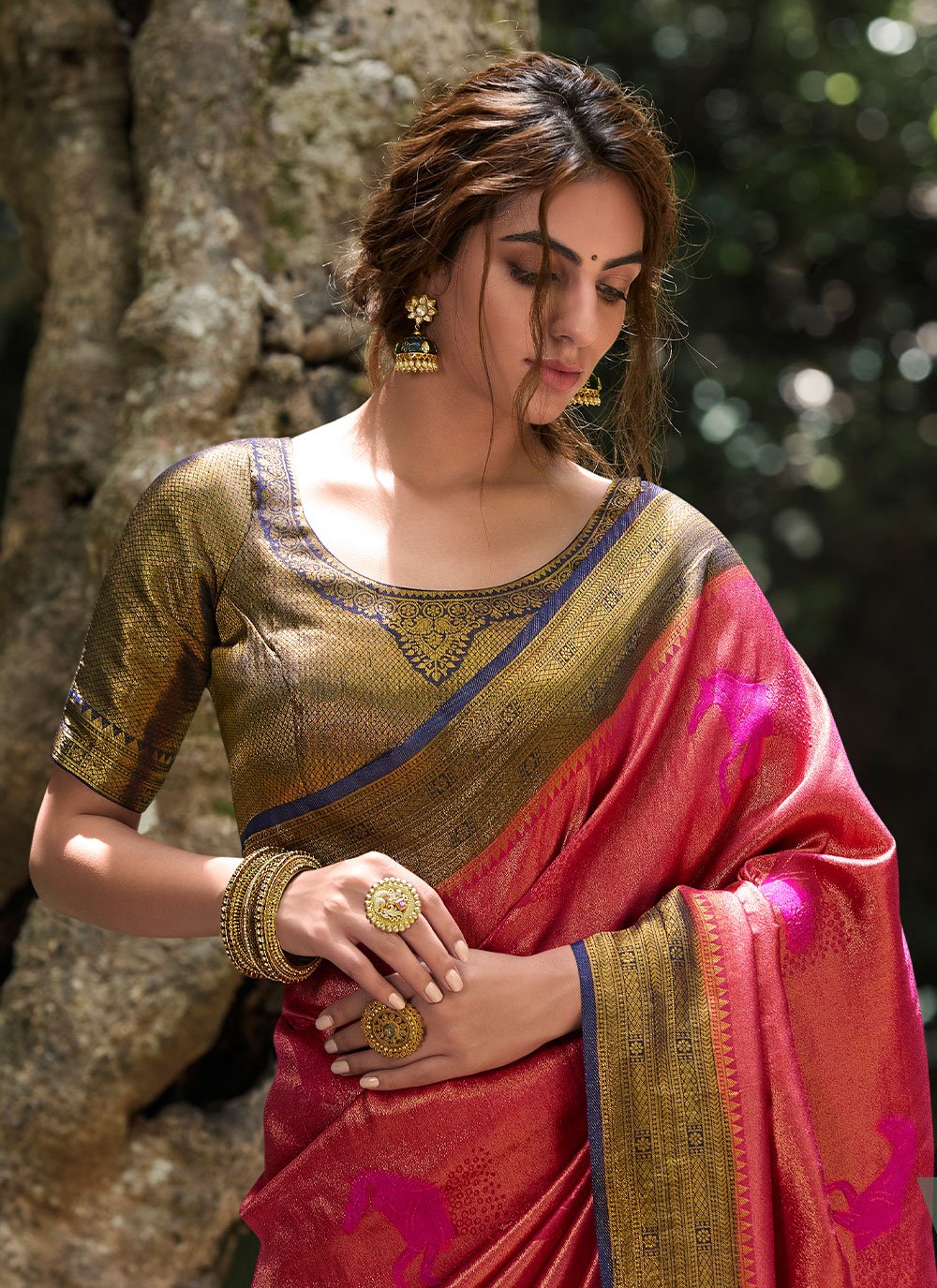 Contemporary Kanjivaram Silk Pink Woven Saree