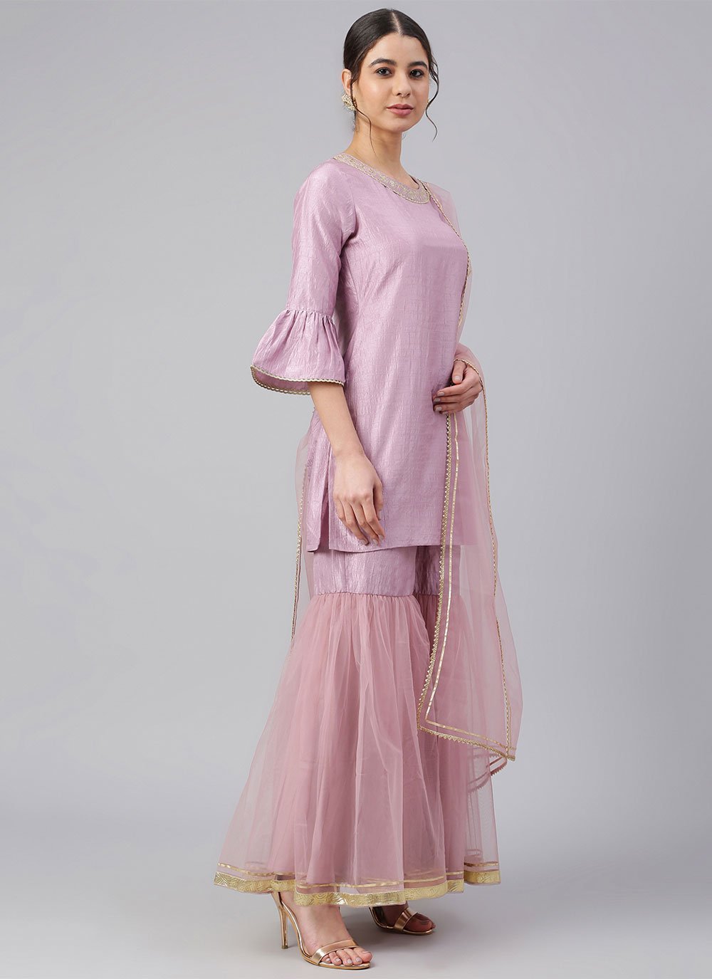 Straight Salwar Suit Poly Silk Pink Plain Salwar Kameez