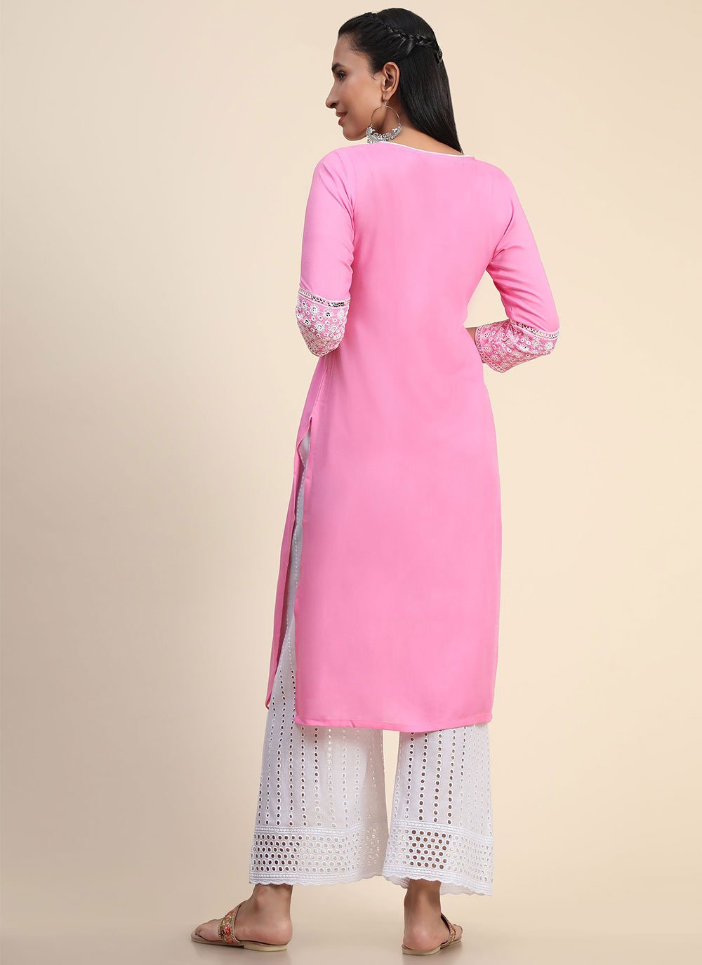 Designer Kurti Rayon Pink Embroidered Kurtis