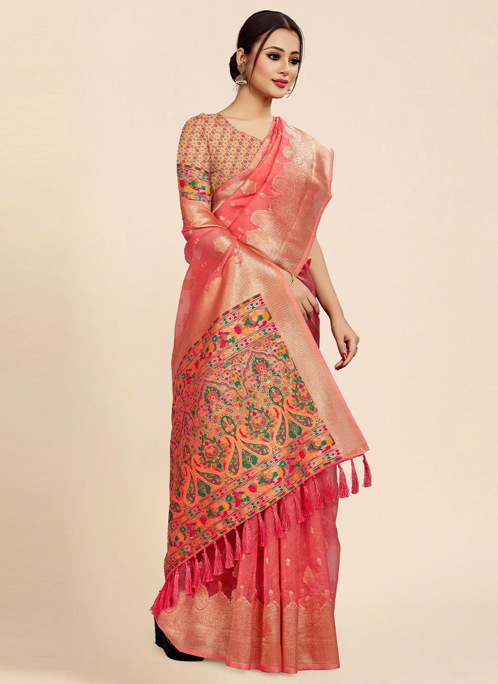 Classic Organza Pink Weaving Saree