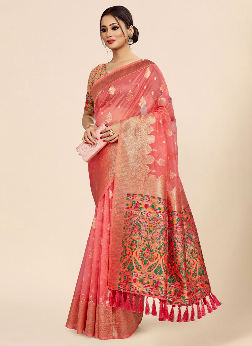 Classic Organza Pink Weaving Saree