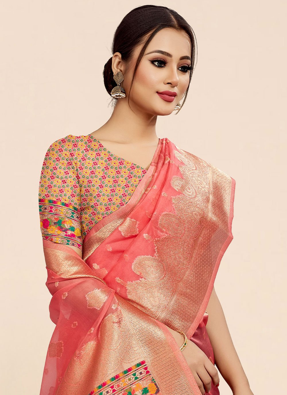 Classic Organza Pink Weaving Saree