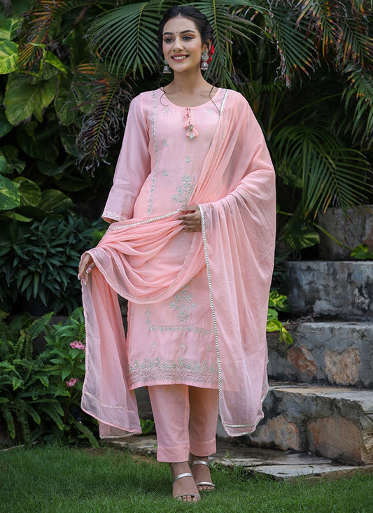 Salwar Suit Silk Pink Embroidered Salwar Kameez