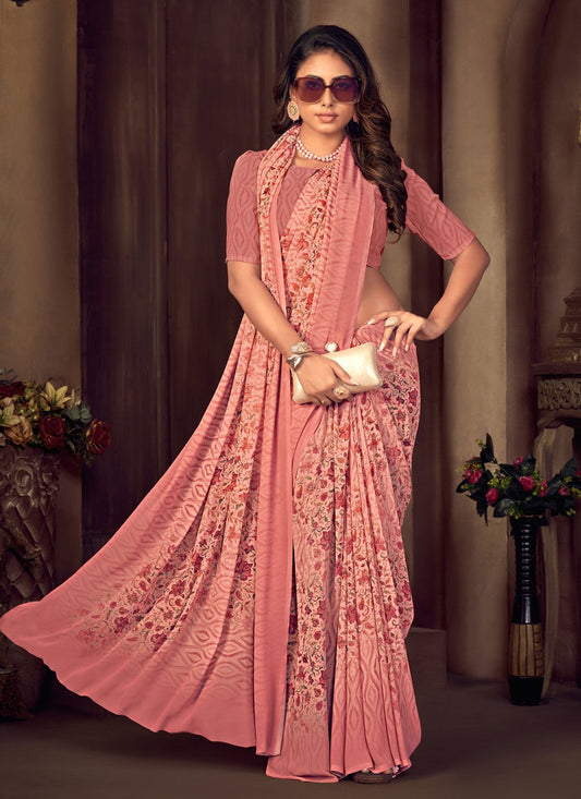 Trendy Saree Georgette Pink Print Saree