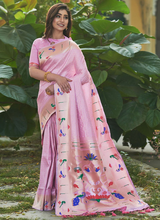 Trendy Saree Silk Pink Floral Patch Saree