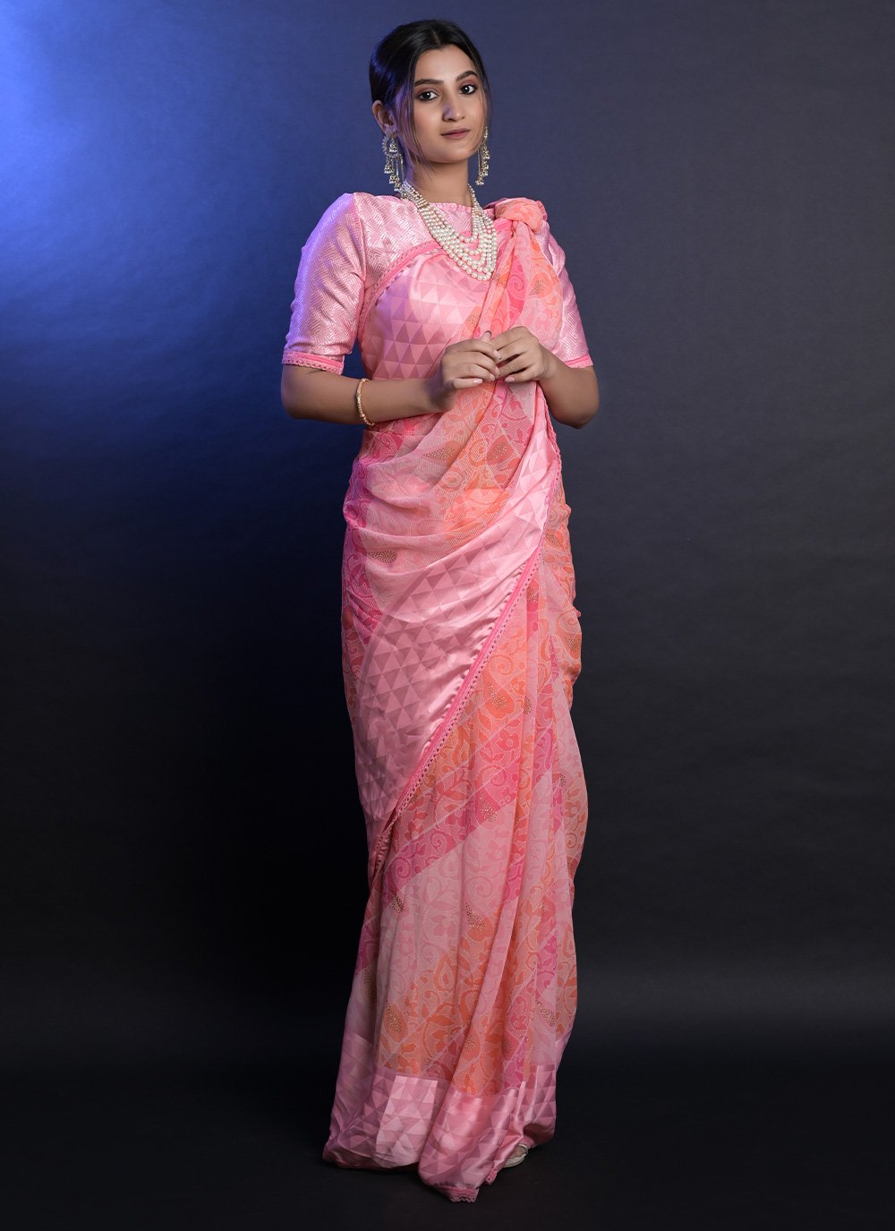 Contemporary Georgette Pink Jacquard Work Saree