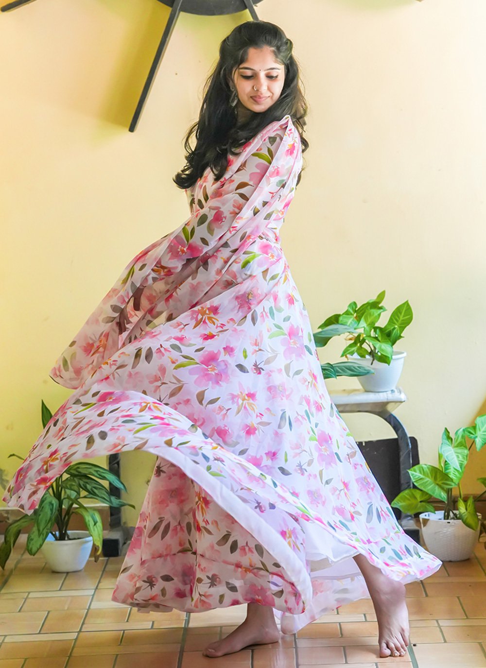 Gown Georgette Pink Print Gown