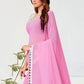 Classic Georgette Pink Embroidered Saree
