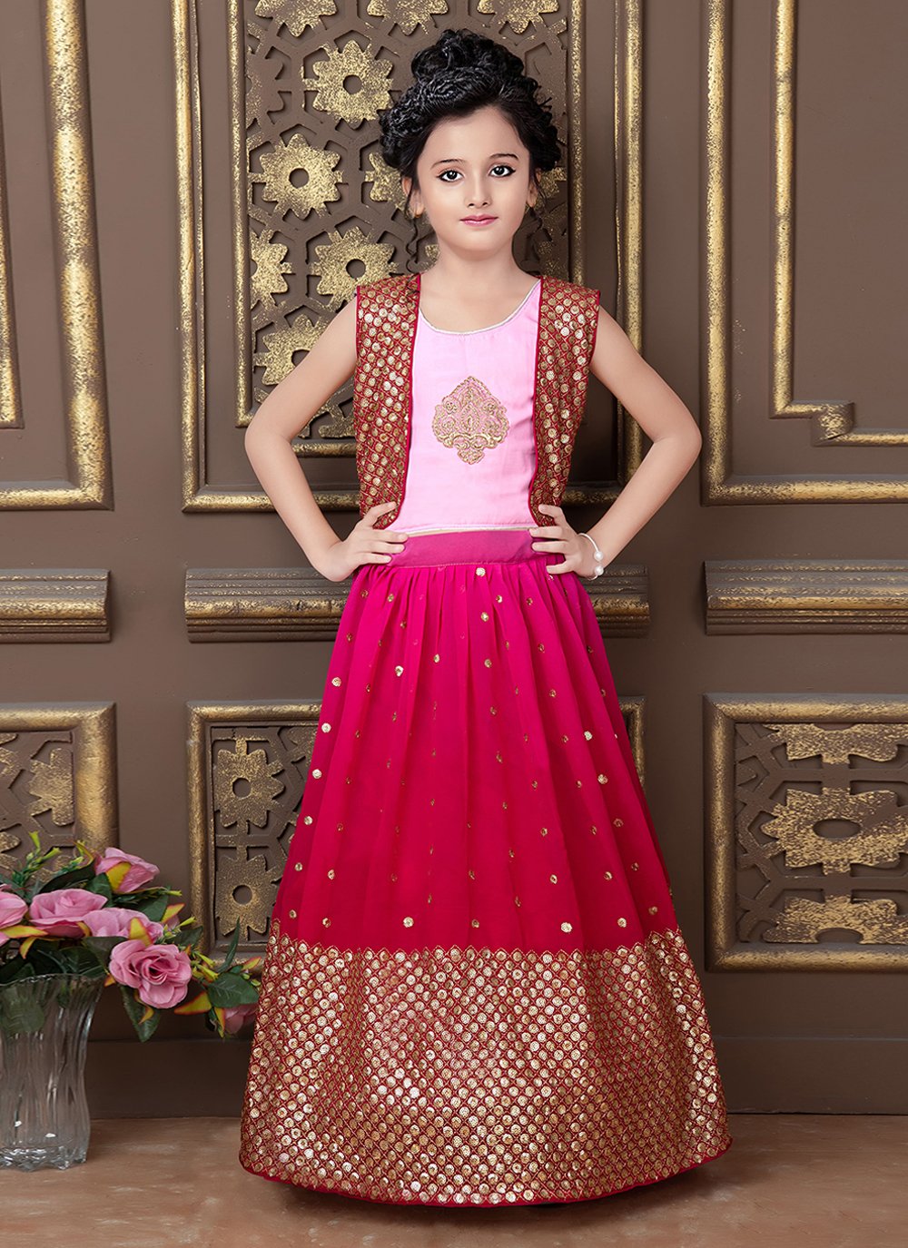 Lehenga Choli Georgette Pink Embroidered Kids