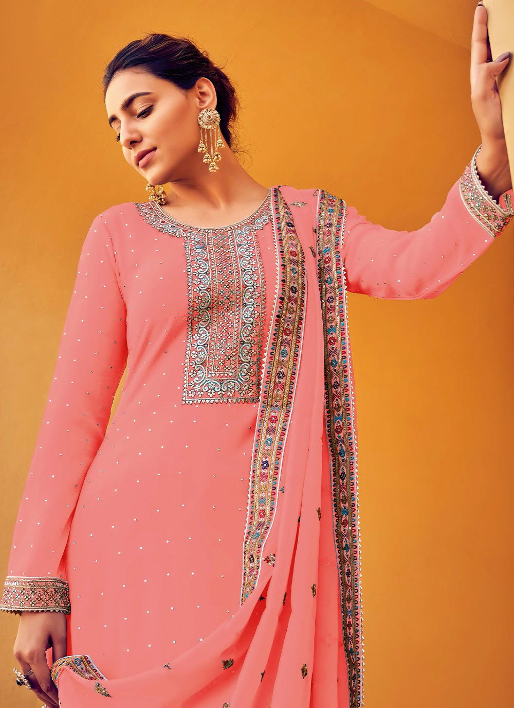 Floor Lenght Salwar Suit Georgette Pink Diamond Salwar Kameez