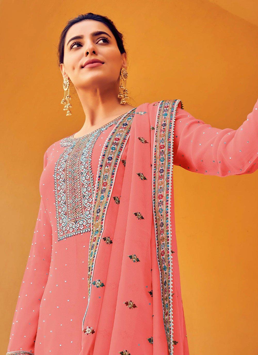 Floor Lenght Salwar Suit Georgette Pink Diamond Salwar Kameez