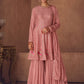 Palazzo Salwar Suit Chinon Georgette Pink Embroidered Salwar Kameez