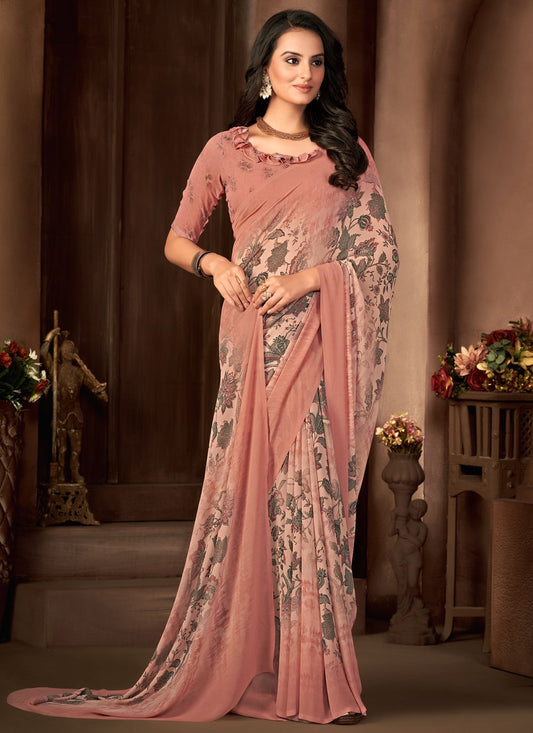 Trendy Saree Georgette Pink Print Saree