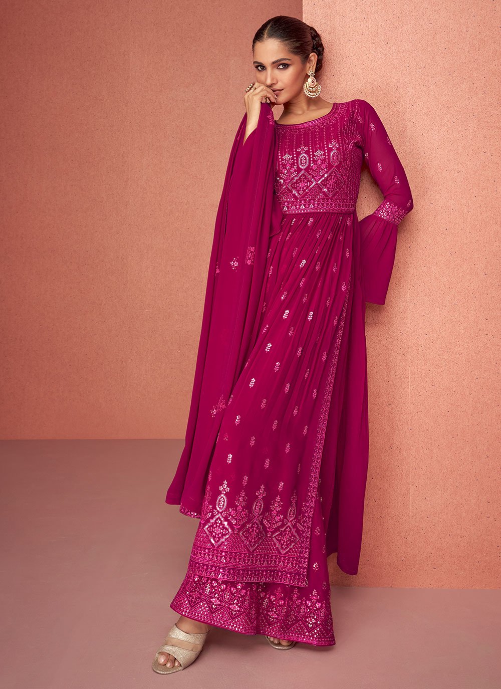 Salwar Suit Georgette Pink Embroidered Salwar Kameez