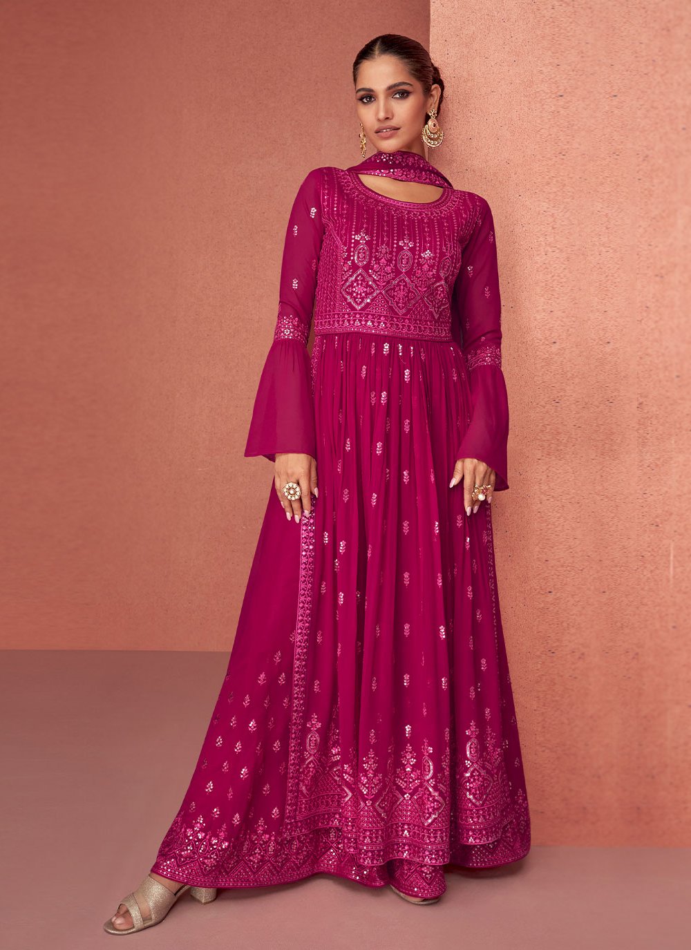 Salwar Suit Georgette Pink Embroidered Salwar Kameez