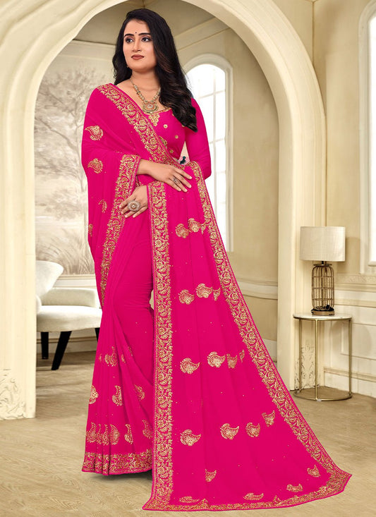 Designer Georgette Pink Stone Saree