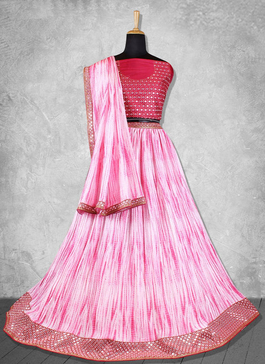 Lehenga Choli Georgette Satin Pink Mirror Lehenga Choli