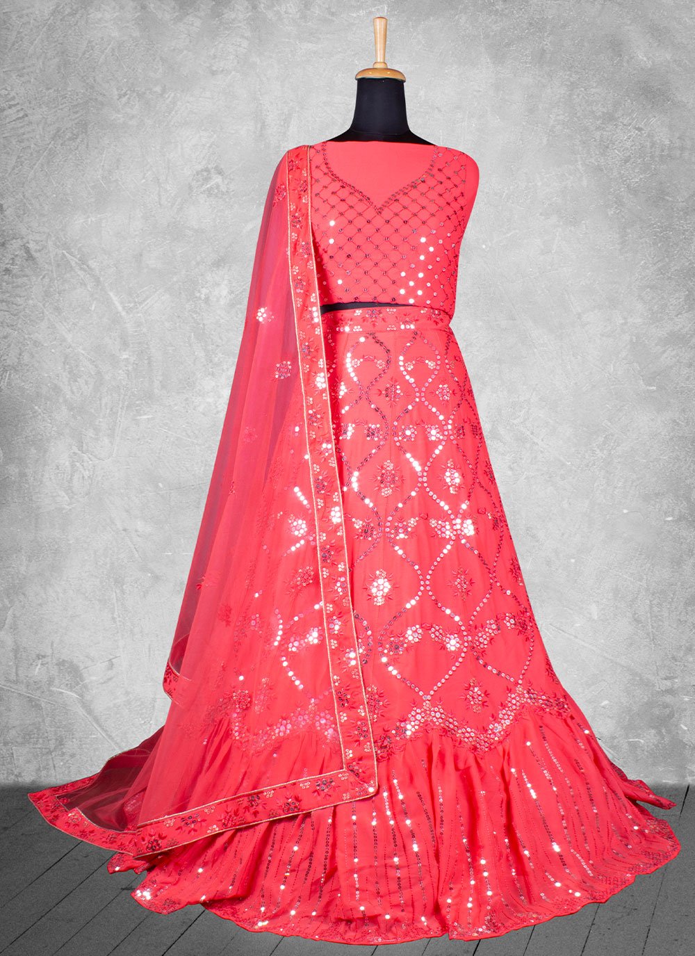 A Line Lehenga Georgette Pink Embroidered Lehenga Choli