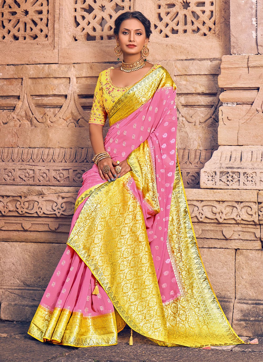 Trendy Saree Georgette Pink Embroidered Saree