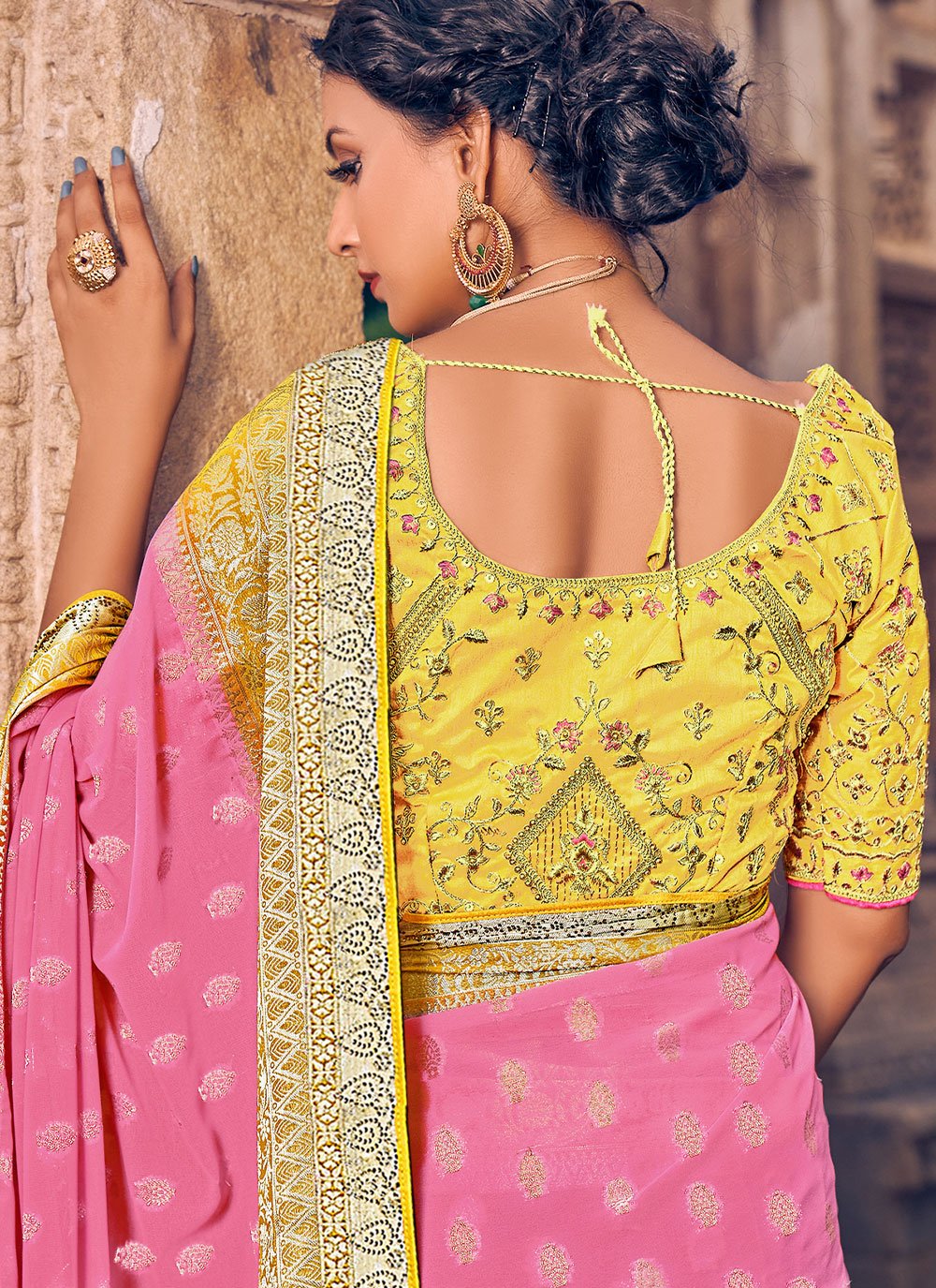 Trendy Saree Georgette Pink Embroidered Saree