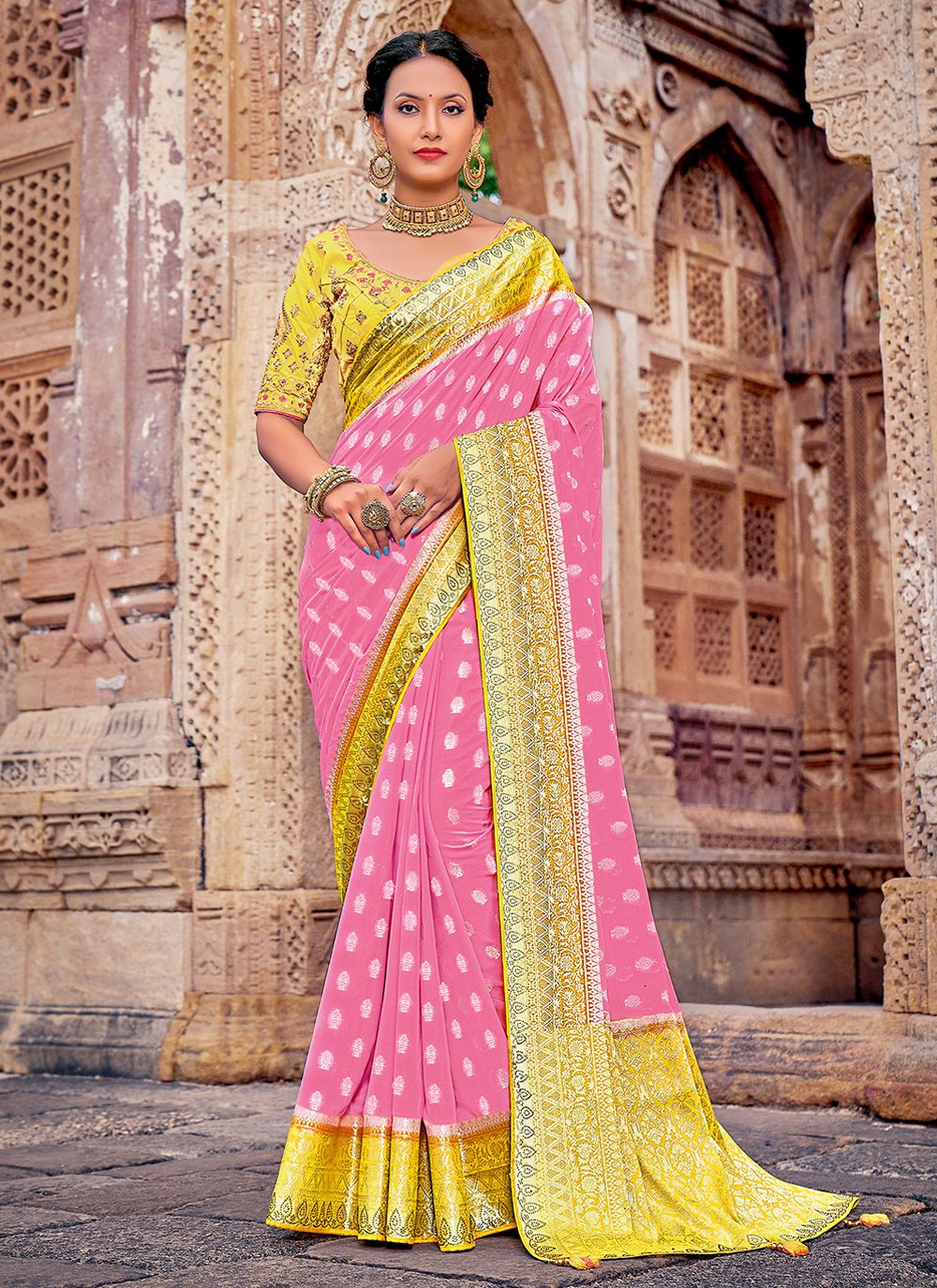 Trendy Saree Georgette Pink Embroidered Saree