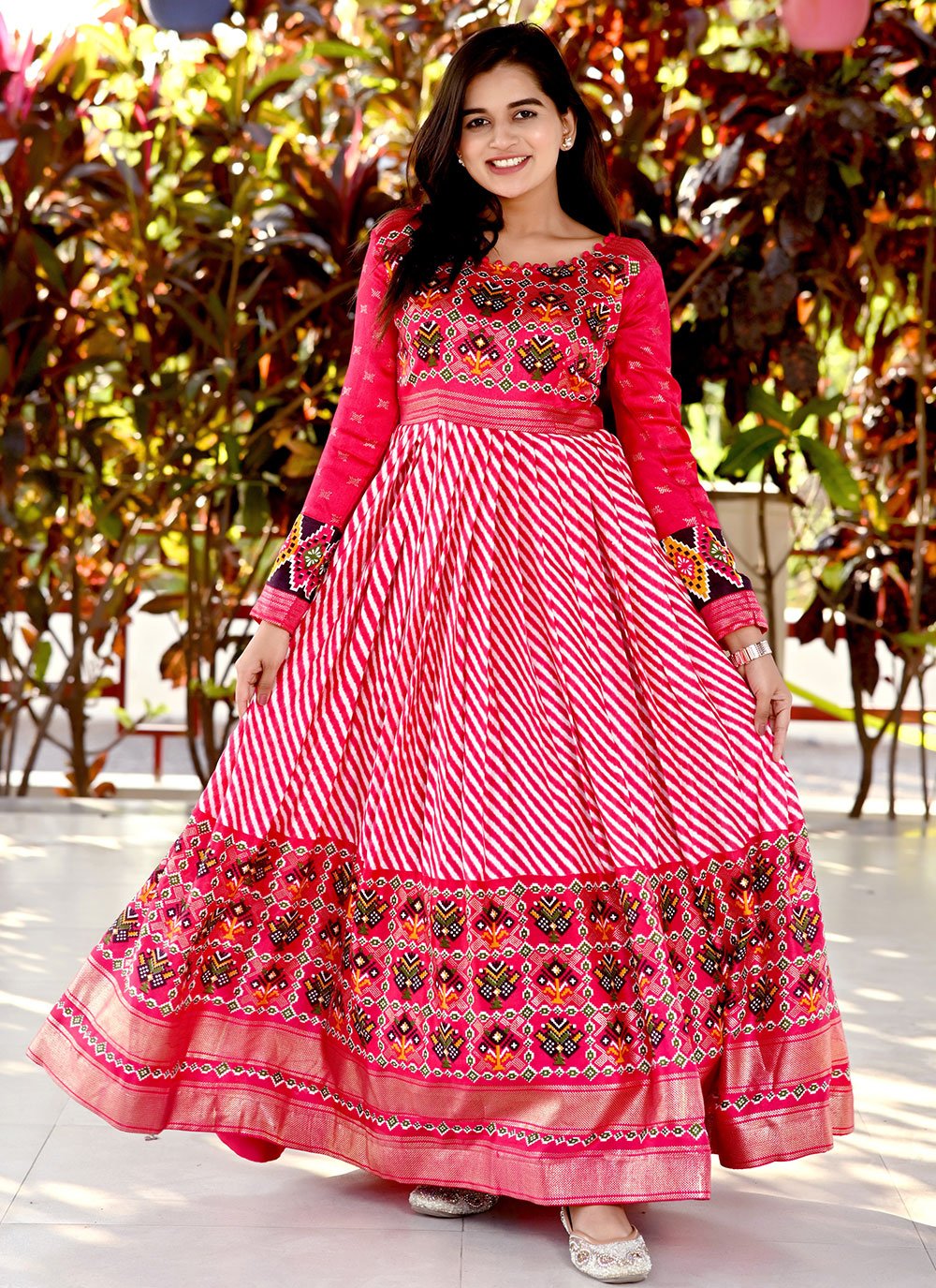 Gown Pashnima Silk Pink Foil Print Gown