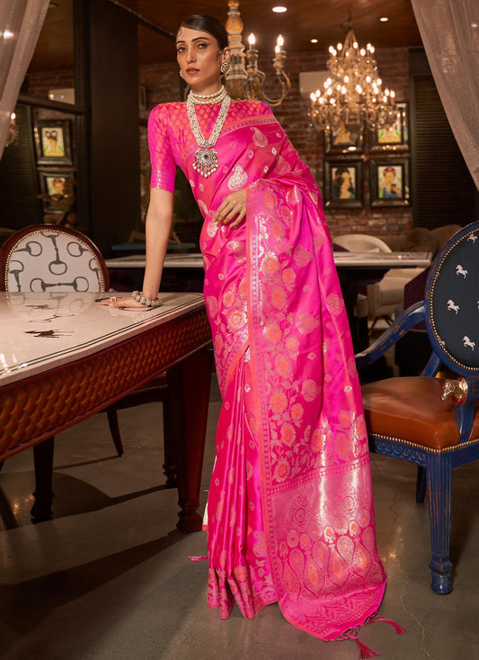 Classic Handloom Silk Pink Weaving Saree