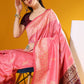 Classic Handloom Silk Pink Woven Saree